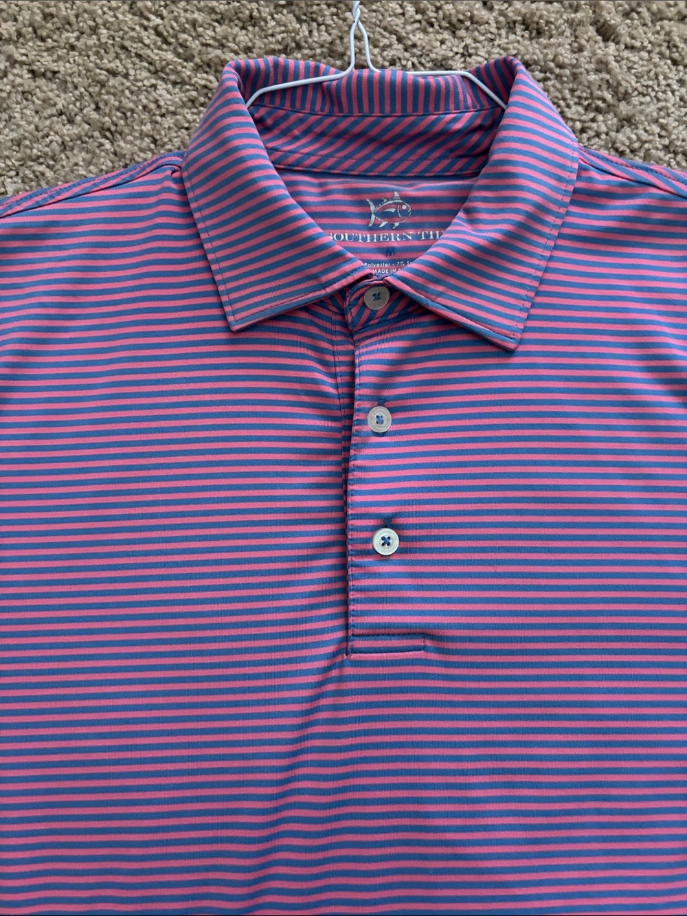 Southern Tide Men’s Pink and Blue Striped Performance Polo